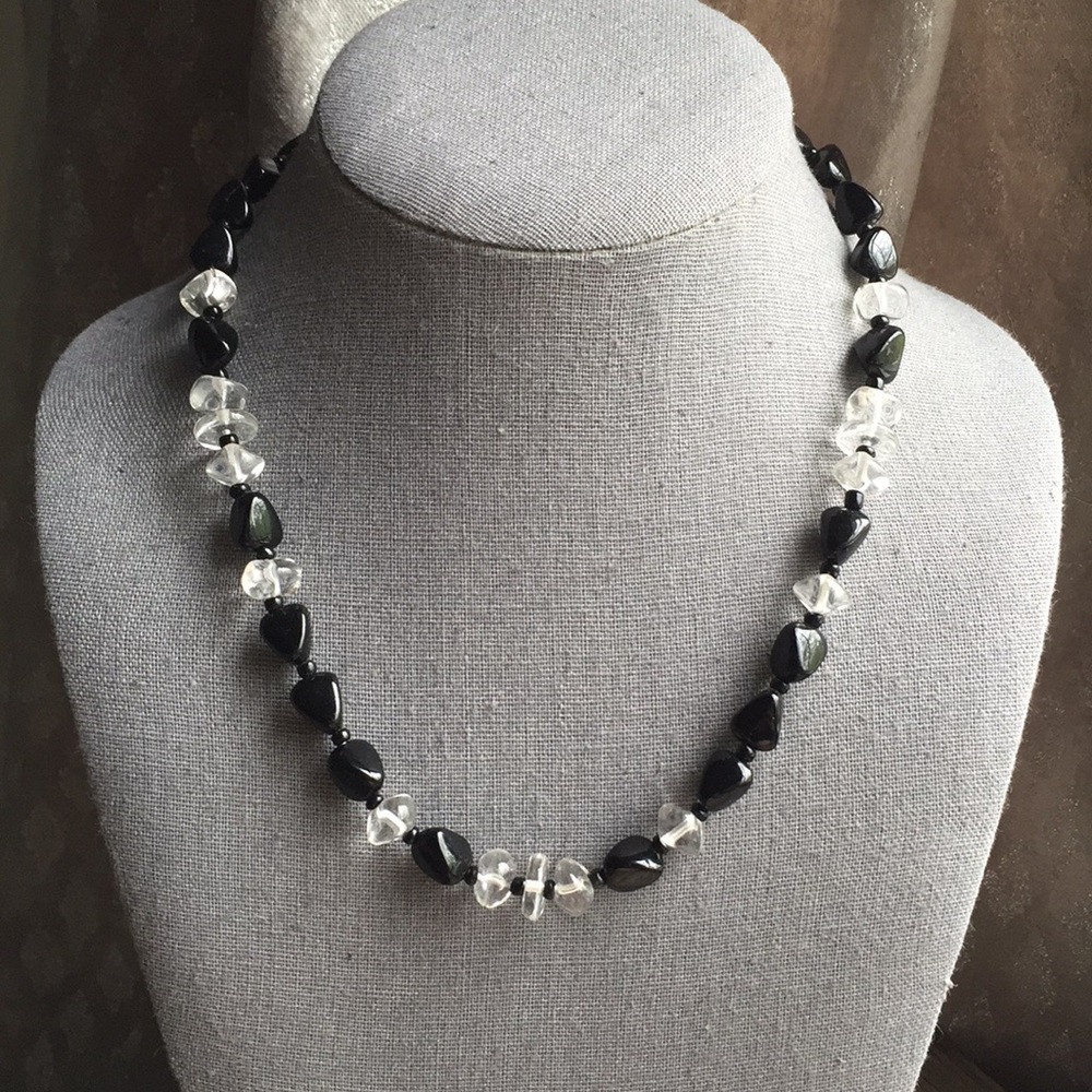 vintage black clear glass necklace